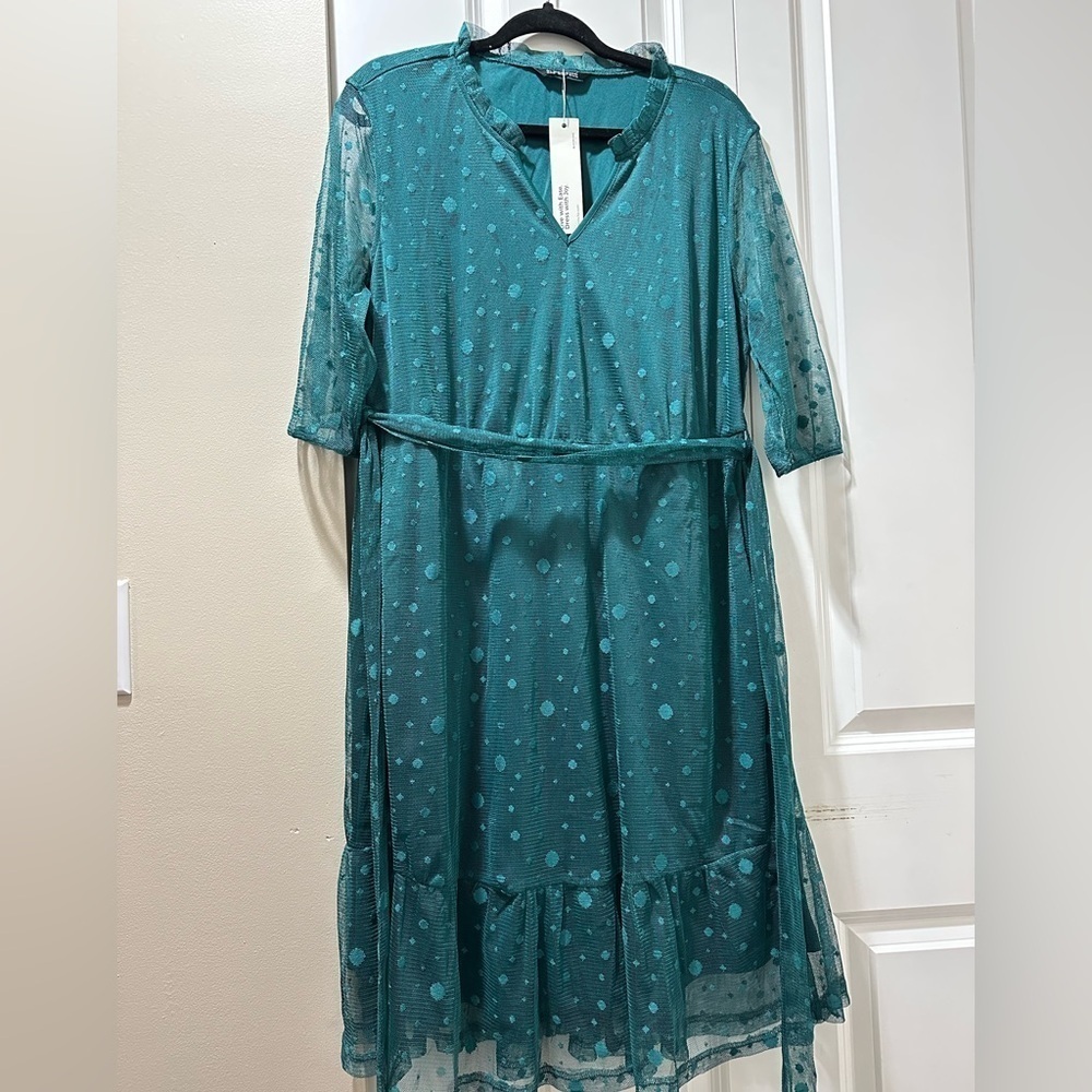 BloomChic Elegant Teal Polka Dot Dress XL us14-16